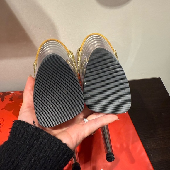 Pleaser Flamingo 1018G Gold Glitter Open Toe Lace Up back Size 7 - Picture 10 of 10